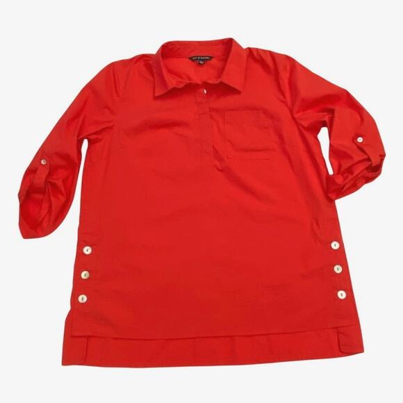 Poppy Red Blouse Tunic Lagenlook Asian Kimono Inspired L Roll Tab NWT Zac Rachel - Picture 1 of 10
